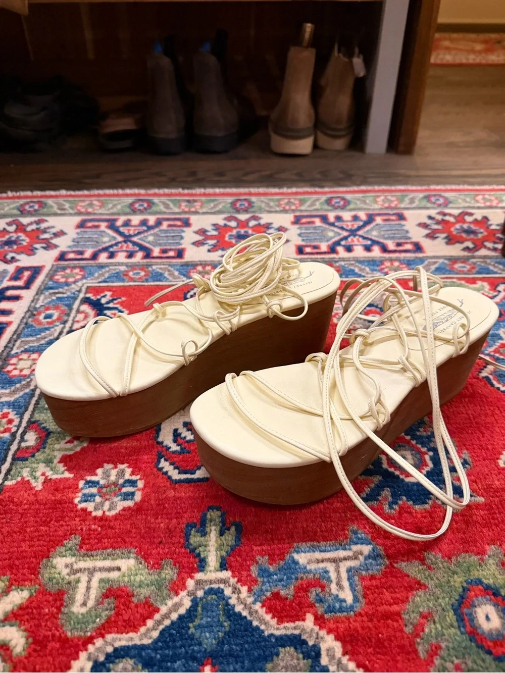 Women’s Jeffery Campbell Cream Lace-Up Platform Sandals